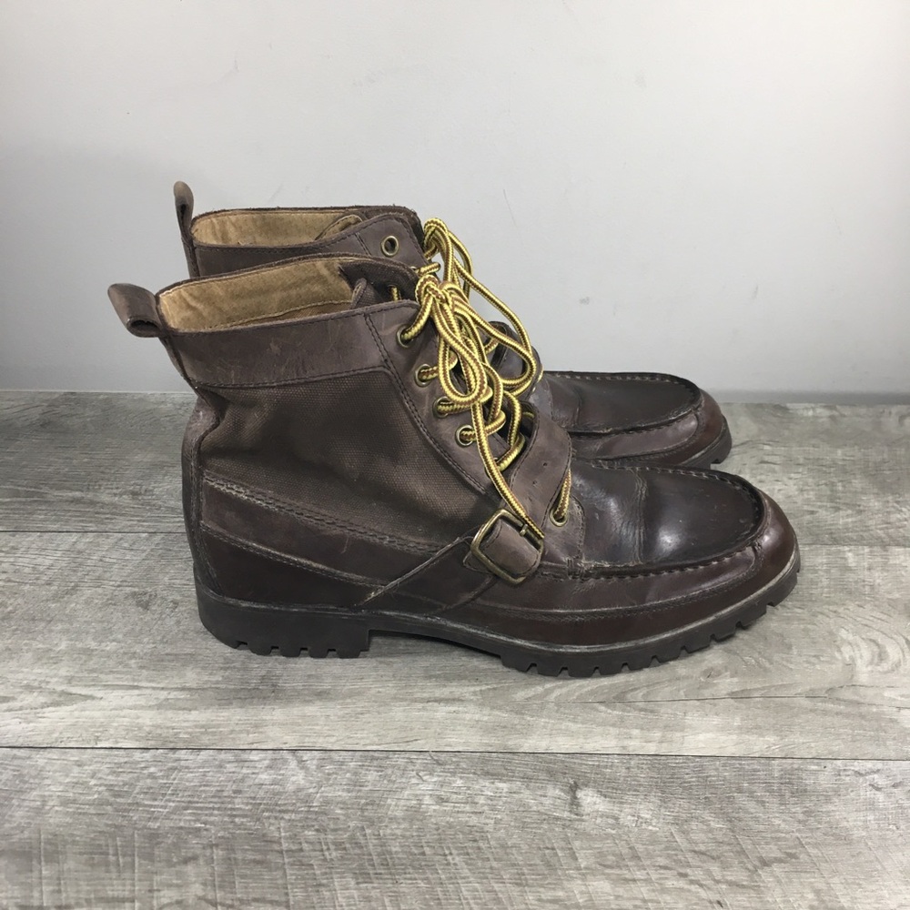 Lands’ End Harness Engineer Conductor Buckle Brown Leather Mens Boots Size 10.5